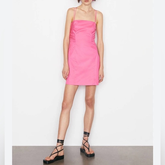 FRAME Tie Back Mini Dress in Hot Pink - Picture 3 of 10